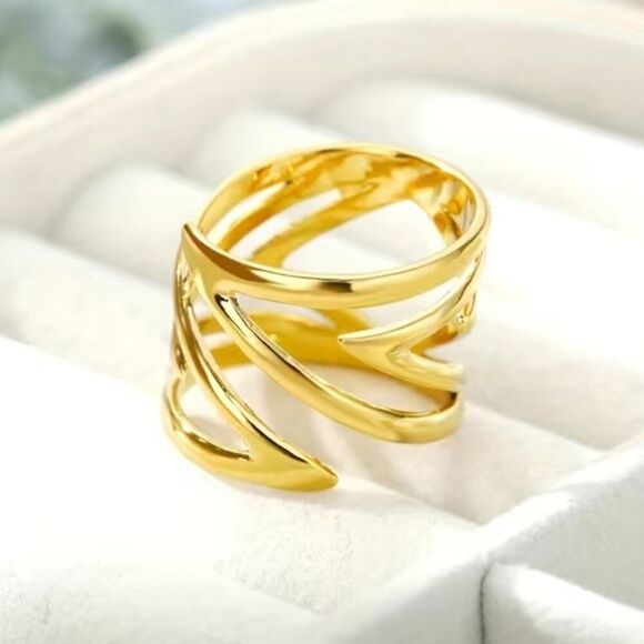 Punk Style Wrap Ring Stainless Steel 18k Gold Plated Size Adjustable - Picture 3 of 7